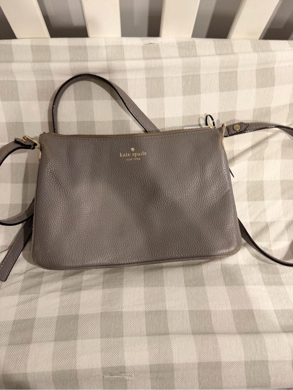 kate spade Gray Pebbled Leather Crossbody Bag with Gold Logo